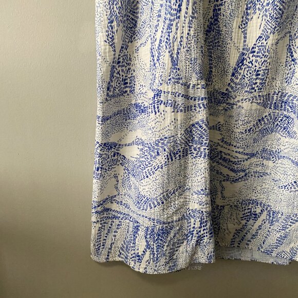 REFASHIONED Plus Size Upcycled 100% Cotton White Blue Double Gauze Strap Dress - Picture 7 of 13